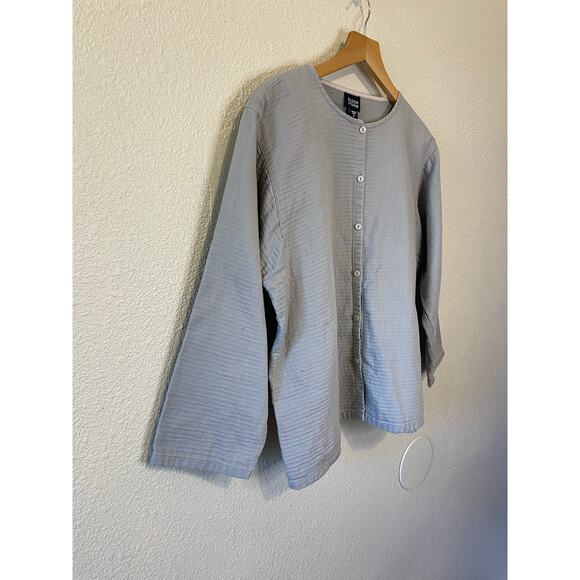 Eileen Fisher Light Gray 100% Cotton Minimalist Boxy Lightweight Cardigan Small - Picture 2 of 10